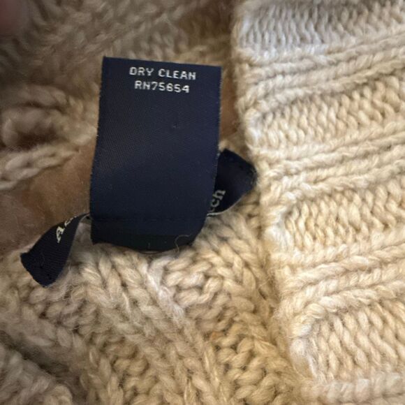 Vintage Y2K Abercrombie & Fitch Lambswool Knit Hoodie Sweater | Beige Ribbed Pul - Picture 15 of 15